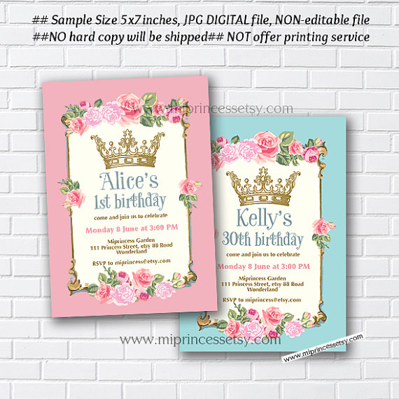 princess crown birthday invitation crown birthday vintage design for girl 1st 2nd 3rd 4th 5th 6th 7th 8th 9th 10th circus